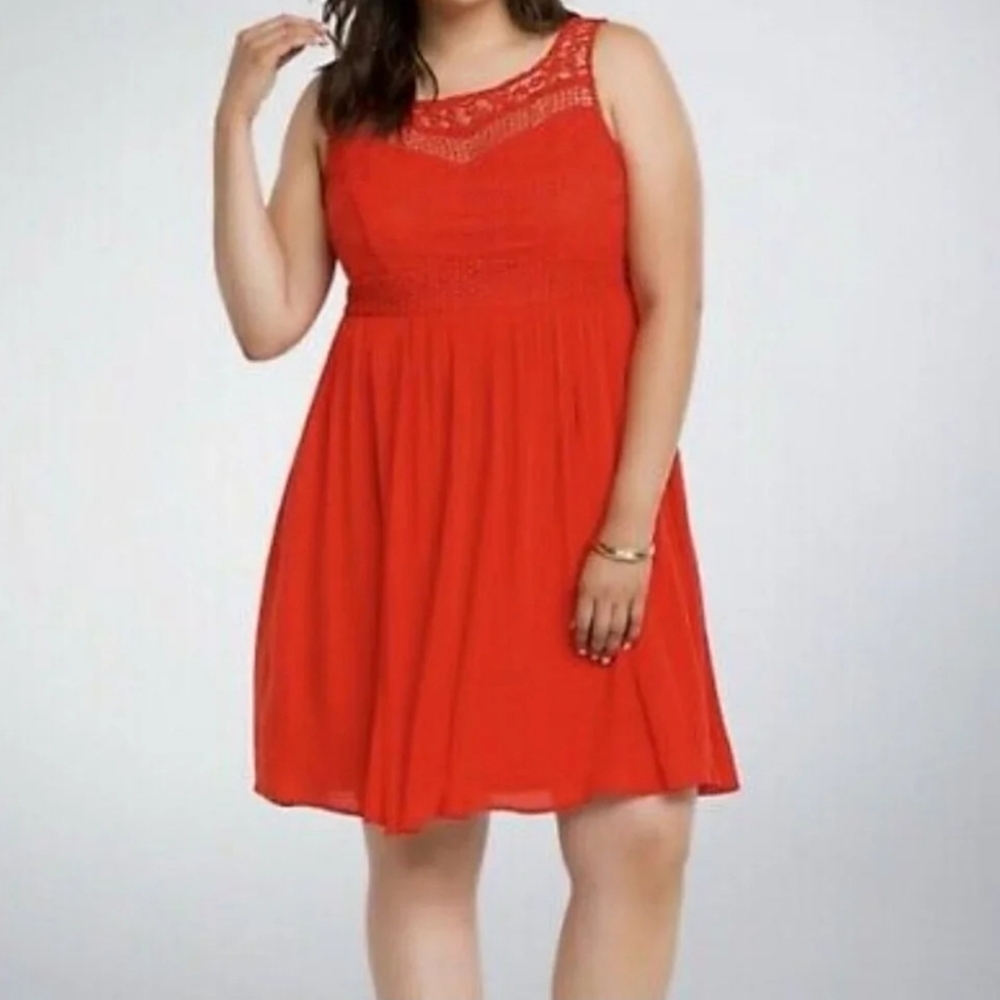 Torrid Dark Orange Red Crochet Gauze Mini Dress 24 20